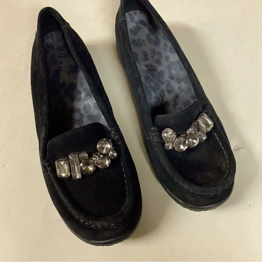 Vionic Black Leather suede Loafers Comfort Shoes PACIFIC CHARM embellished 6.5